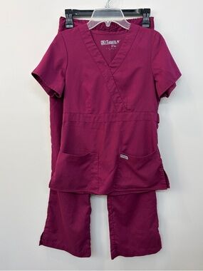 Greys Anatomy Women's Medical Scrub Set Burgundy Wine Size XS Top Pants XXSP